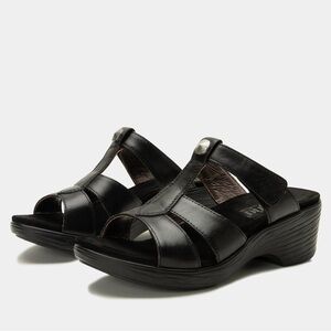 Alegria Shantal Ink Sandal size 37 Black Leather Strappy Slip-on Like New